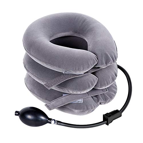 RAKZU Cervical Neck Traction Device Inflatable Adjustable Neck Collar Device for Neck Shoulder Back Head Pain Relief Inflatable Spine Alignment Pillow, Gray