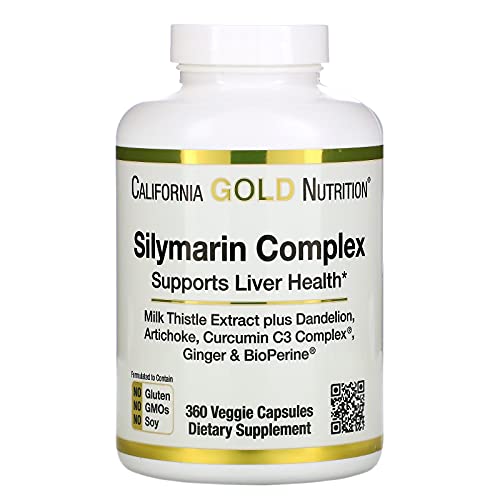California Gold Nutrition Silymarin Complex, Liver Health, Milk Thistle, Curcumin, Artichoke, Dandelion, Ginger, Black Pepper, 360 Veggie Capsules
