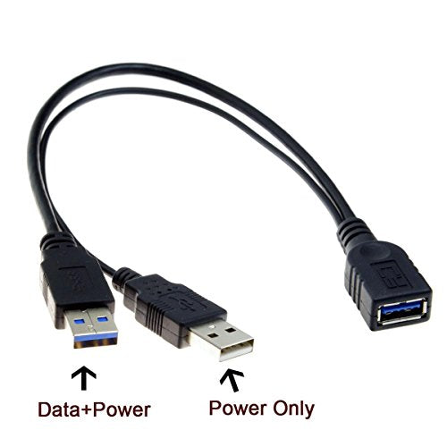 Jimi Cable USB 3.0 Female to Dual USB Male Extra Power Data Y Extension Cable for 2.5
