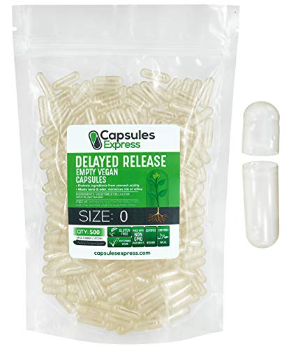 XPRS Nutra Size 0 Delayed Release Empty Capsules - Clear Empty Vegan Capsules Dissolve Later - Vegetarian Empty Pill Capsules- DIY Vegetable Capsule Filling- Veggie Empty Gel Caps (500 Count)