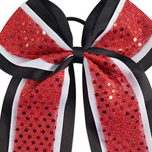 Load image into Gallery viewer, Large Glitter Cheer Bows Girls Red Black Ponytail Holders 7&quot; Hair Bows Bulk Elastic Hair Ties Accessories for Cheerleaders Teens Women Teams Competition Sports Pack of 10
